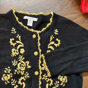 Arriviste Black and Gold Floral embroidered Women's Cardigan. Size Large